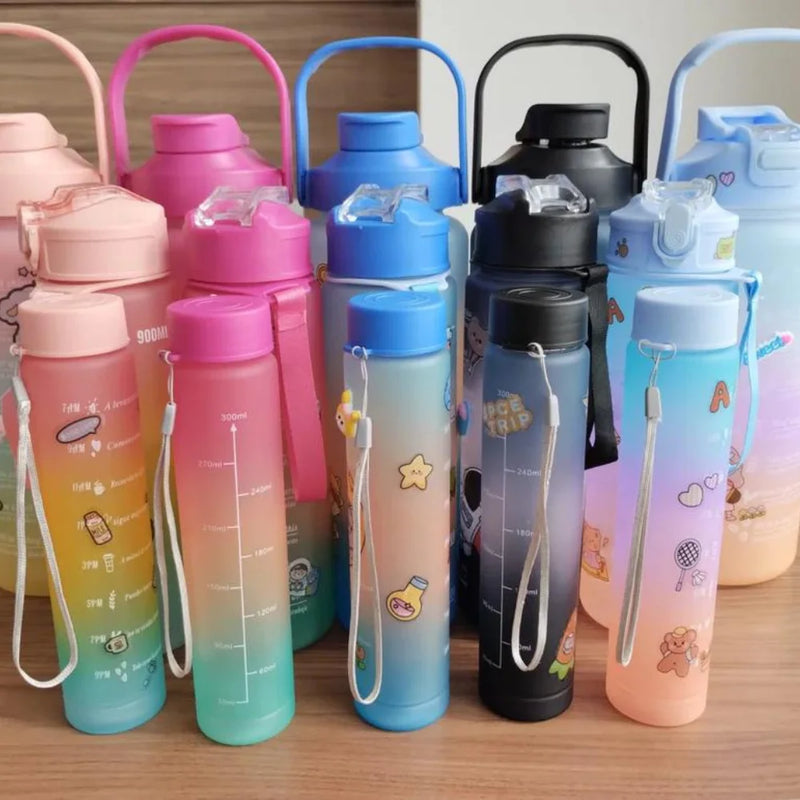 Kit 3 Garrafas de Água Motivacionais 2 Litros 900ml 300ml